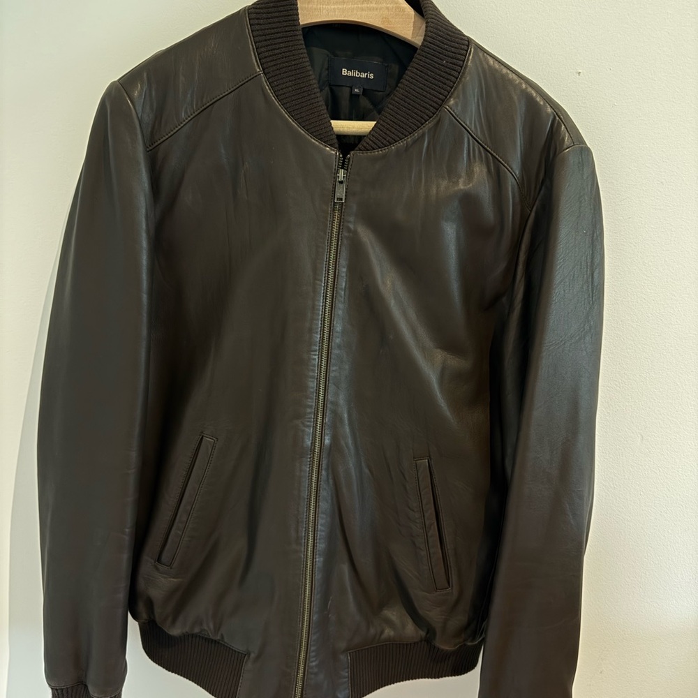 Men's Dark Brown Leather Bomber Jacket